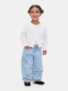 Jeans a ferro di cavallo con fiocco per neonato & bebè