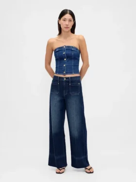 Jeans a vita alta con gamba larga