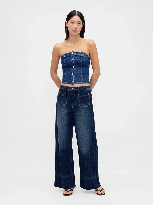 Jeans a vita alta con gamba larga