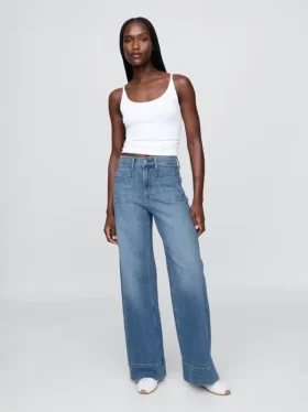 Jeans a vita alta con gamba larga
