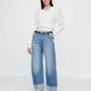 Jeans a vita alta con risvolto