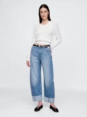 Jeans a vita alta con risvolto