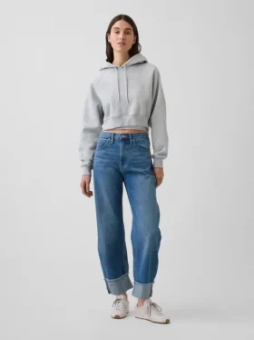 Jeans a vita alta con risvolto