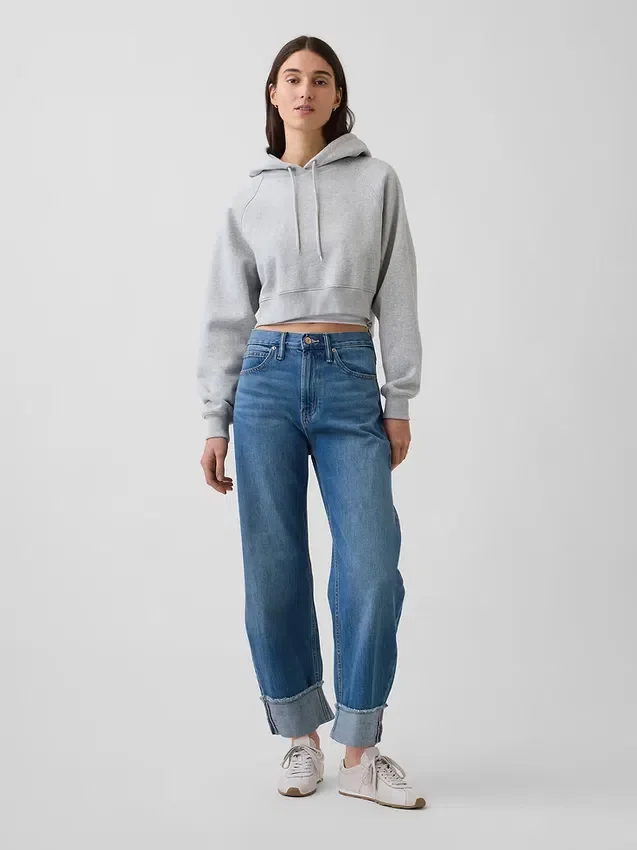 Jeans a vita alta con risvolto