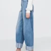 Jeans a vita alta con risvolto