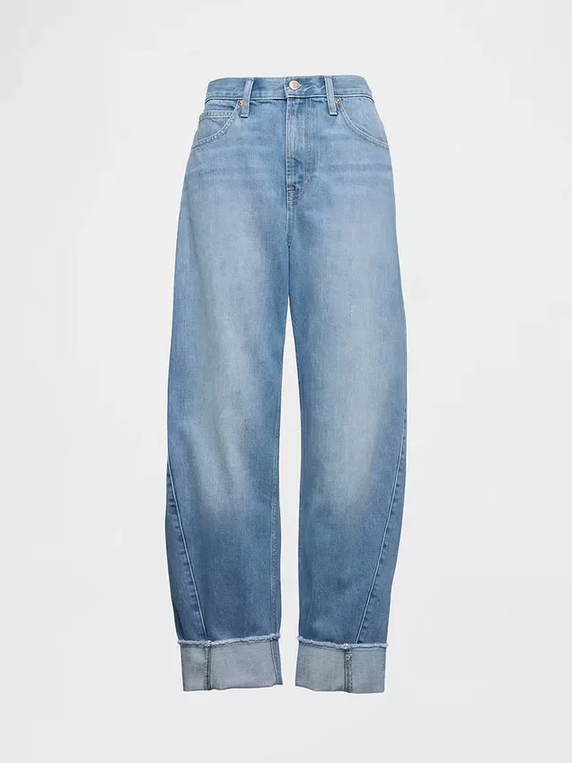 Jeans a vita alta con risvolto
