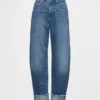 Jeans a vita alta con risvolto