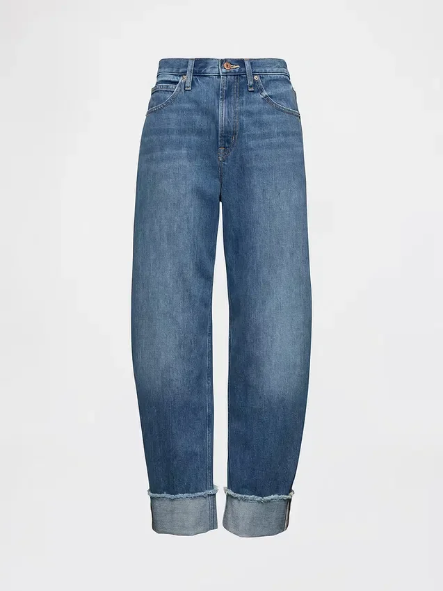 Jeans a vita alta con risvolto