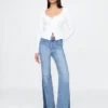 Jeans a vita alta con toppe in stile anni ’70 a zampa