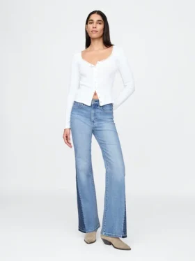 Jeans a vita alta con toppe in stile anni ’70 a zampa