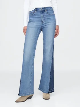 Jeans a vita alta con toppe in stile anni ’70 a zampa