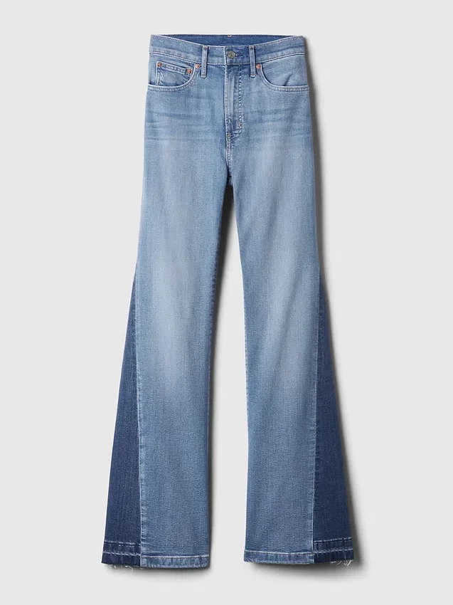 Jeans a vita alta con toppe in stile anni ’70 a zampa