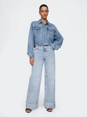 Jeans a vita alta, gamba larga con risvolto