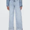 Jeans a vita alta, gamba larga con risvolto