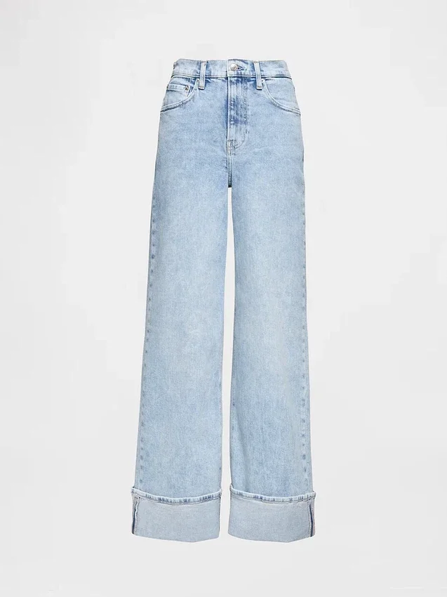 Jeans a vita alta, gamba larga con risvolto