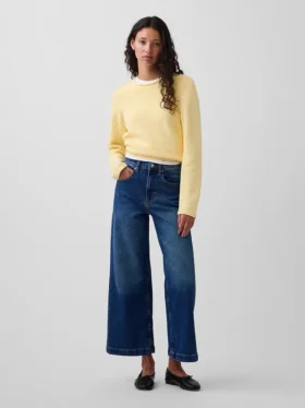 Jeans a vita alta, gamba larga e lunghezza alla caviglia
