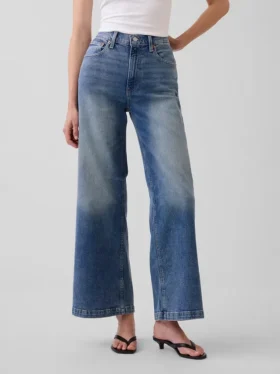 Jeans a vita alta, gamba larga e lunghezza alla caviglia