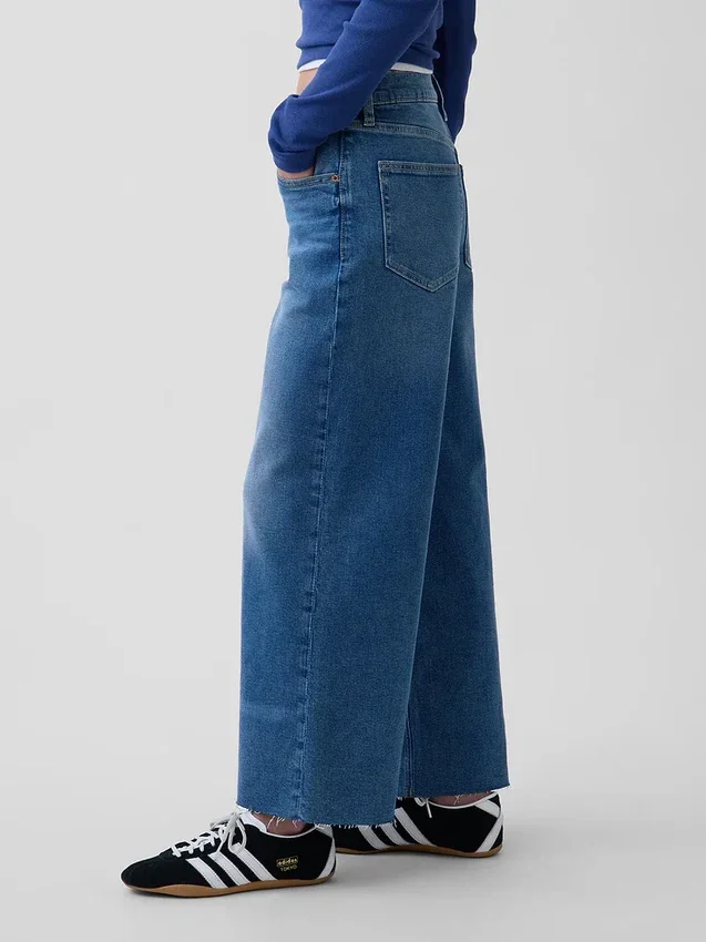 Jeans a vita alta, gamba larga e lunghezza alla caviglia