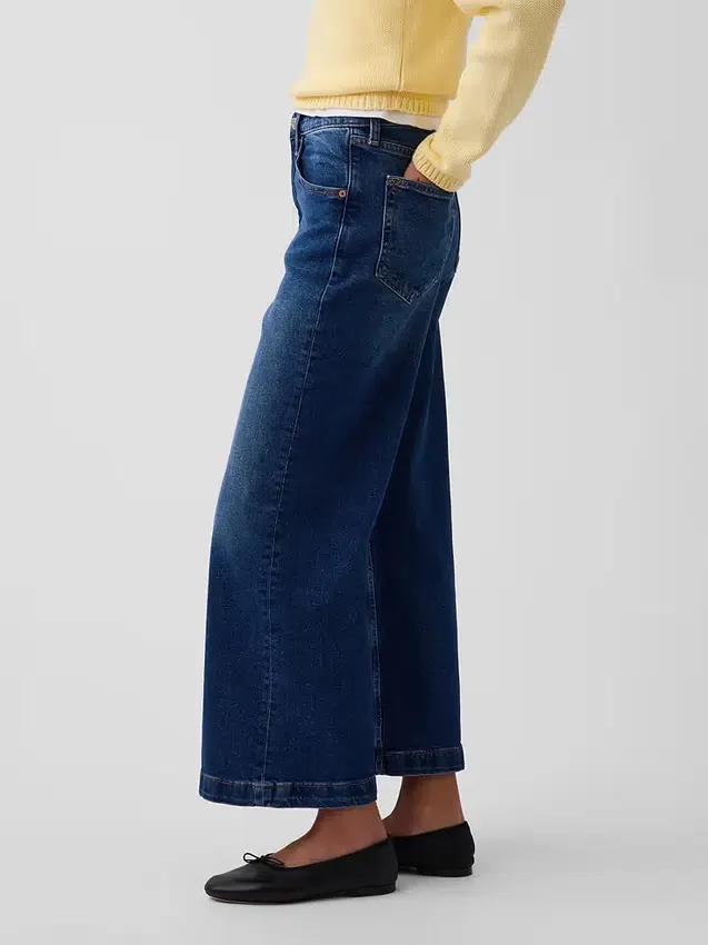 Jeans a vita alta, gamba larga e lunghezza alla caviglia