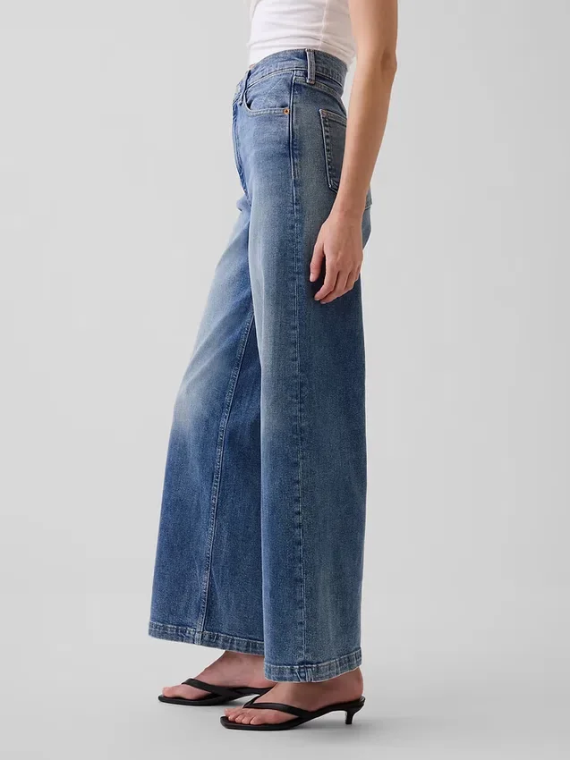 Jeans a vita alta, gamba larga e lunghezza alla caviglia