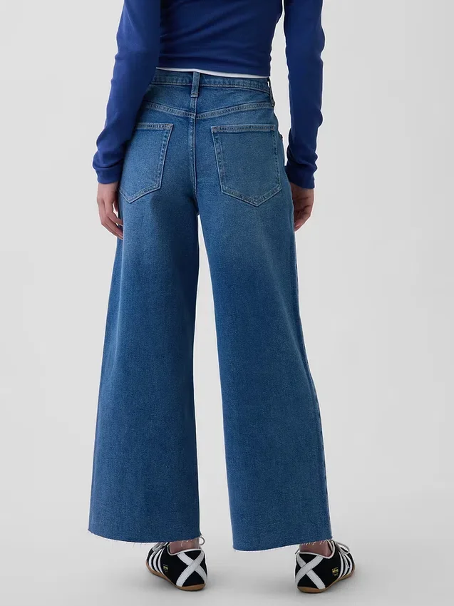 Jeans a vita alta, gamba larga e lunghezza alla caviglia