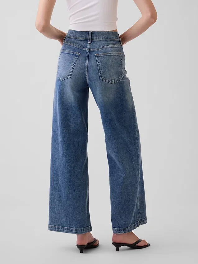Jeans a vita alta, gamba larga e lunghezza alla caviglia