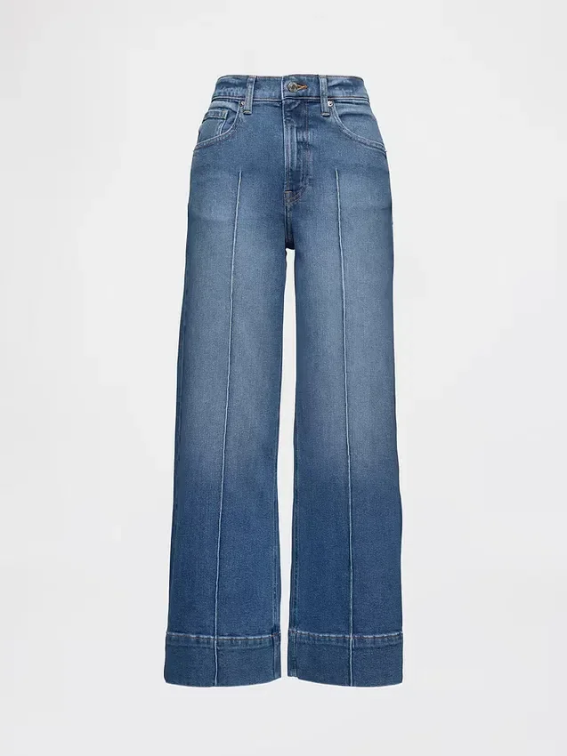 Jeans a vita alta, gamba larga e lunghezza alla caviglia