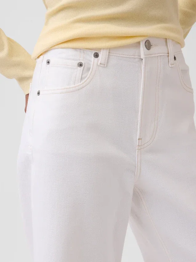 Jeans a vita alta, gamba larga e lunghezza alla caviglia