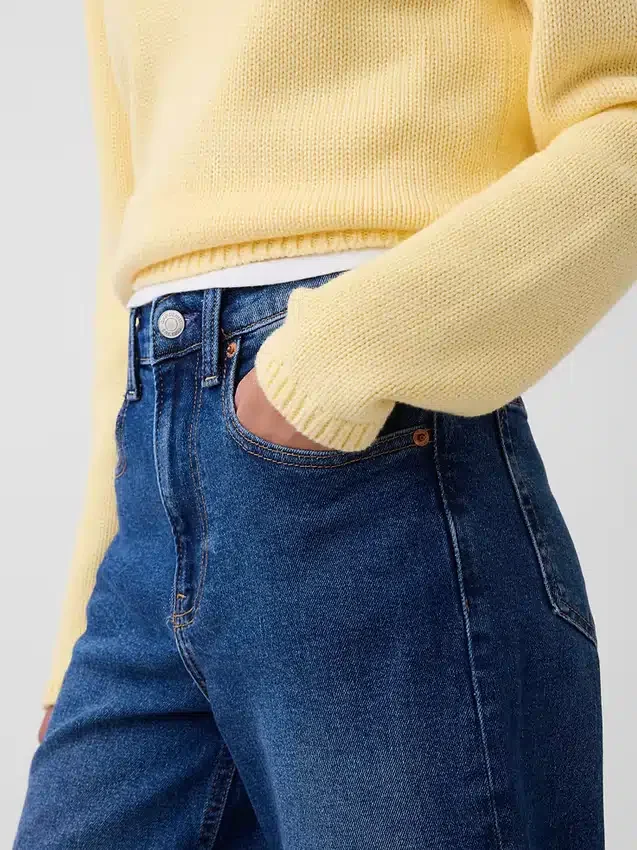 Jeans a vita alta, gamba larga e lunghezza alla caviglia