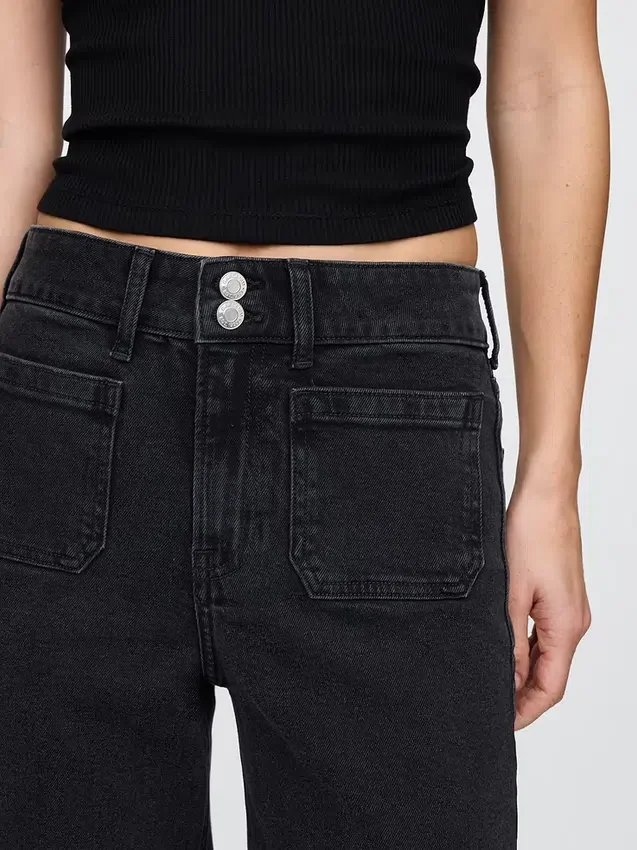 Jeans a vita alta, gamba larga e lunghezza alla caviglia