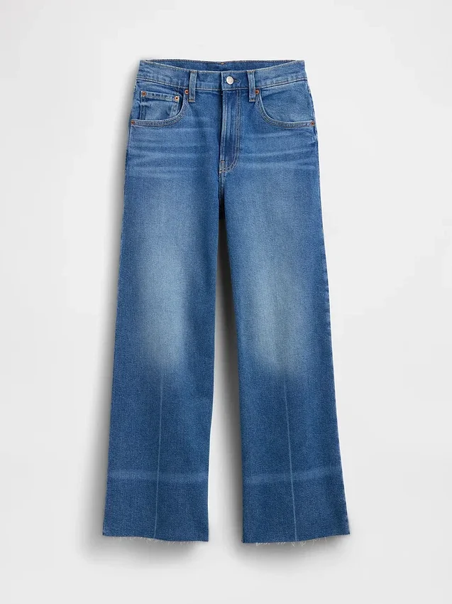 Jeans a vita alta, gamba larga e lunghezza alla caviglia