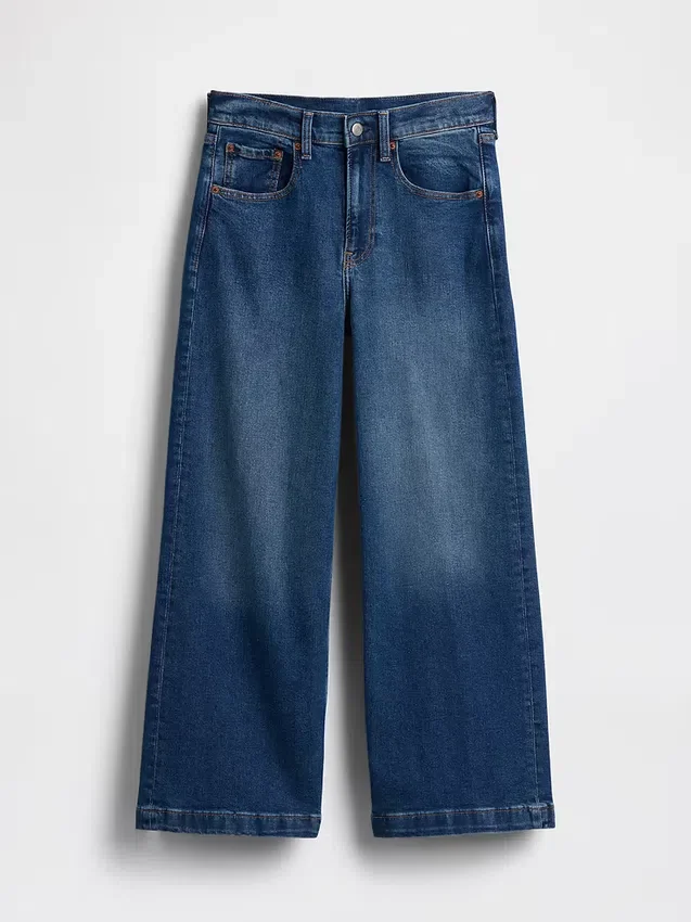 Jeans a vita alta, gamba larga e lunghezza alla caviglia