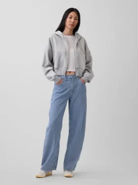 Jeans a vita alta in denim ultrasoft a righe, modello Barrel