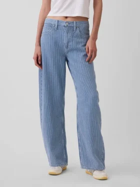 Jeans a vita alta in denim ultrasoft a righe, modello Barrel