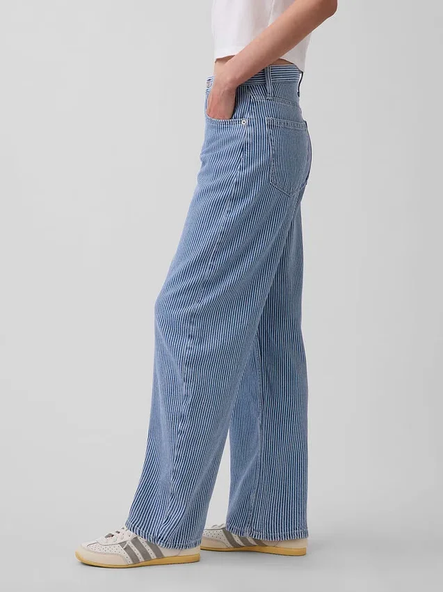 Jeans a vita alta in denim ultrasoft a righe, modello Barrel