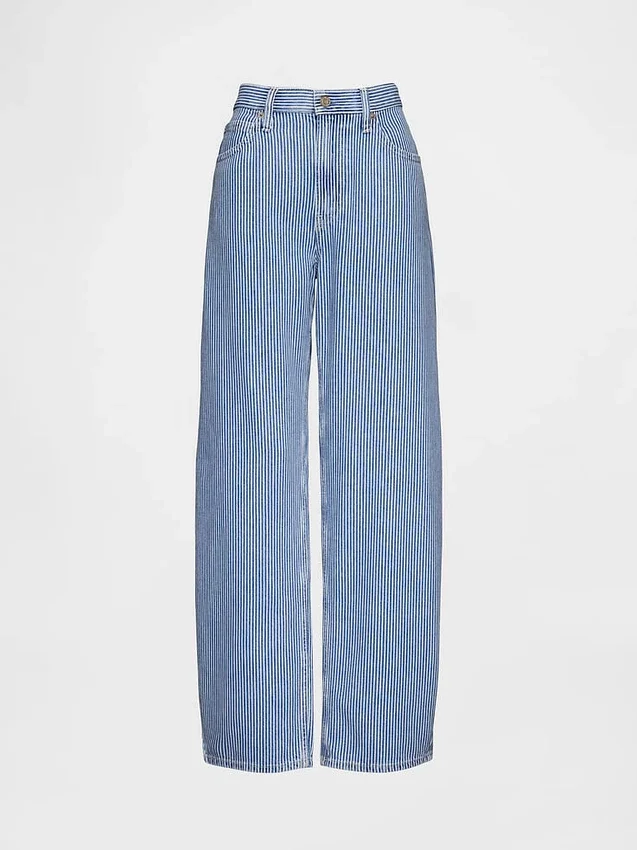 Jeans a vita alta in denim ultrasoft a righe, modello Barrel