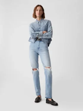 Jeans a vita alta, modello Cheeky, dal taglio dritto