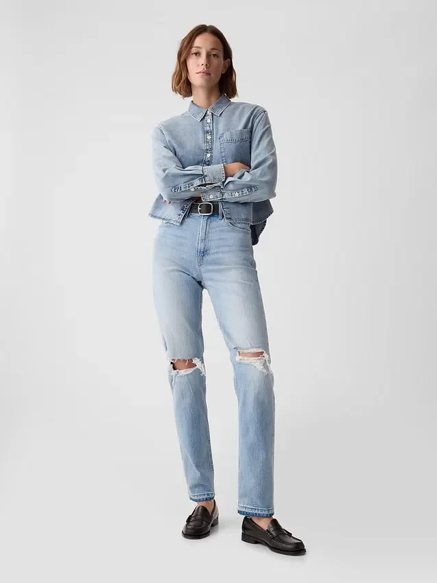 Jeans a vita alta, modello Cheeky, dal taglio dritto