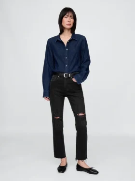 Jeans a vita alta, modello Cheeky, dal taglio dritto