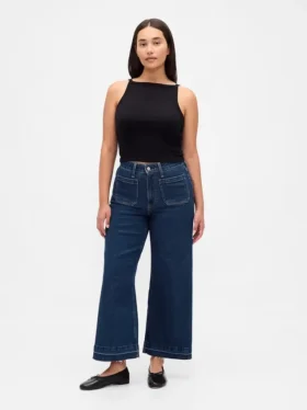 Jeans a vita alta per taglie curvy, a gamba larga e lunghezza alla caviglia