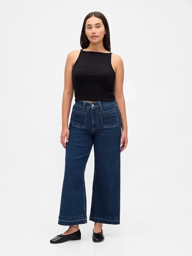 Jeans a vita alta per taglie curvy, a gamba larga e lunghezza alla caviglia