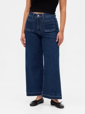 Jeans a vita alta per taglie curvy, a gamba larga e lunghezza alla caviglia