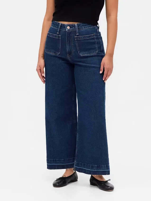 Jeans a vita alta per taglie curvy, a gamba larga e lunghezza alla caviglia