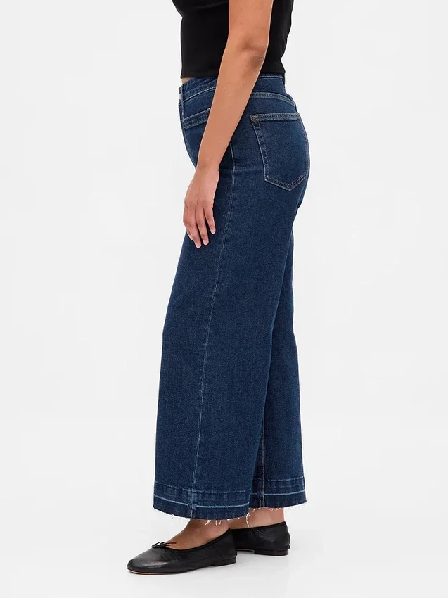 Jeans a vita alta per taglie curvy, a gamba larga e lunghezza alla caviglia
