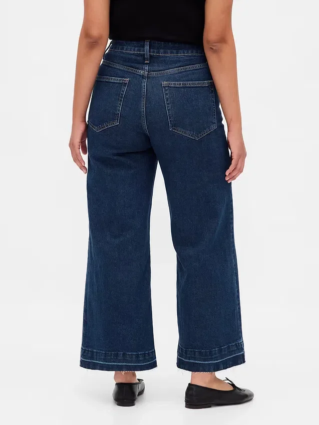 Jeans a vita alta per taglie curvy, a gamba larga e lunghezza alla caviglia