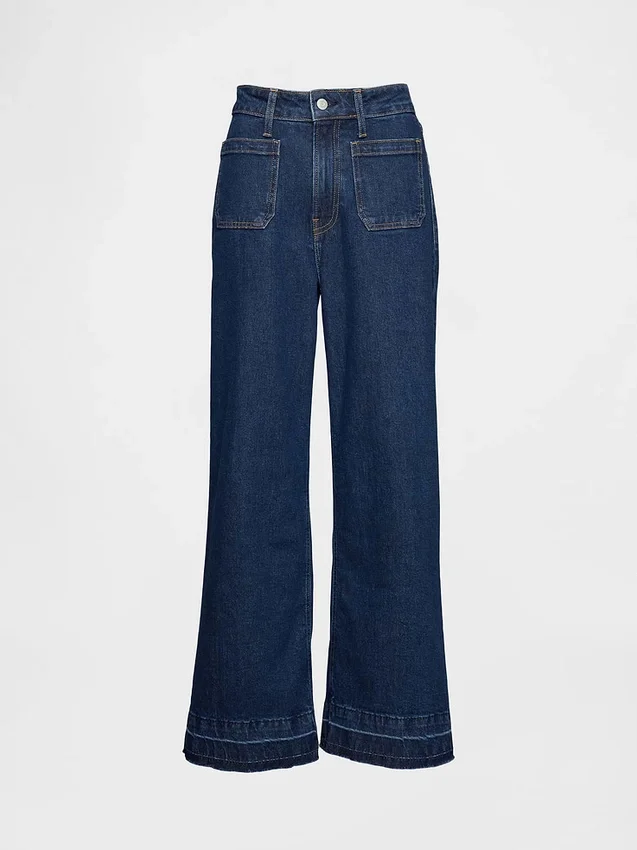 Jeans a vita alta per taglie curvy, a gamba larga e lunghezza alla caviglia