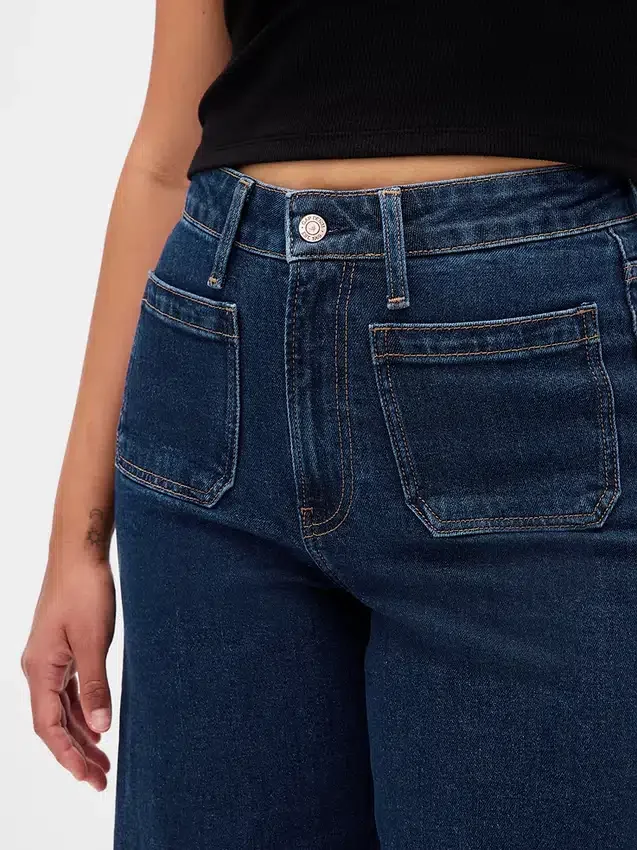 Jeans a vita alta per taglie curvy, a gamba larga e lunghezza alla caviglia