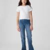 Jeans a vita alta svasati con cintura incrociata per bambini