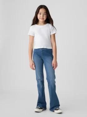 Jeans a vita alta svasati con cintura incrociata per bambini