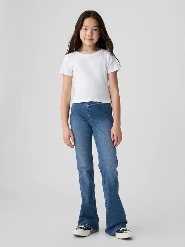 Jeans a vita alta svasati con cintura incrociata per bambini